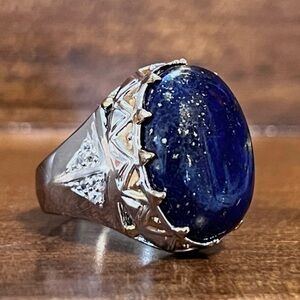 Gems en Vogue NH 925 Lapis & White Topaz Ring Sterling Silver Size 6.5